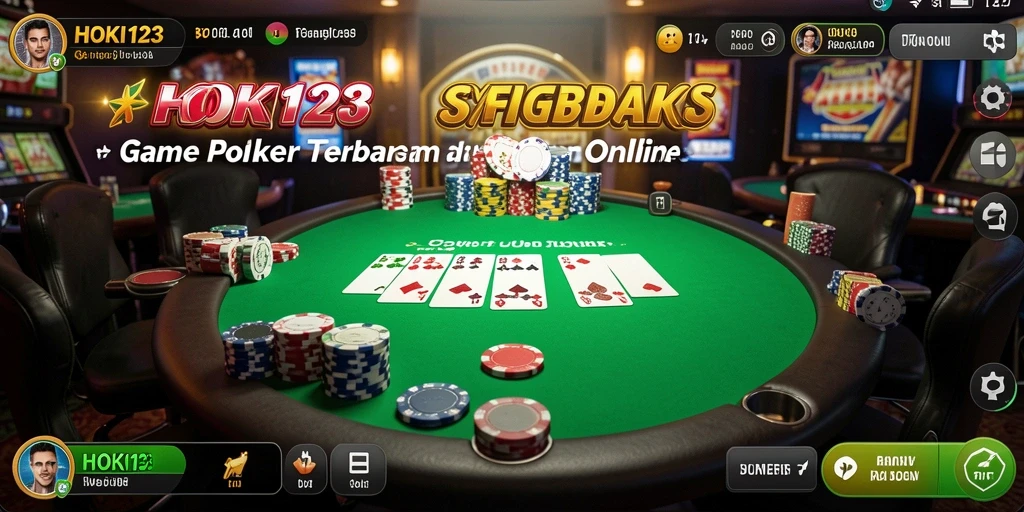 Screenshot utama HOKI123 menampilkan gameplay poker yang seru dan menegangkan.