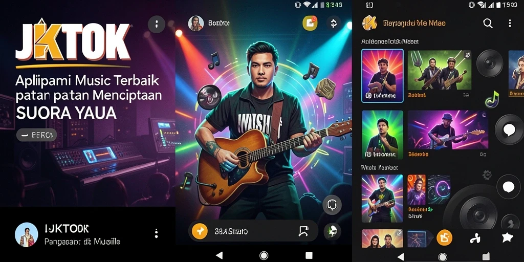 Tampilan screenshot utama JKTOK yang menunjukkan alat musik dan fitur kolaborasi.