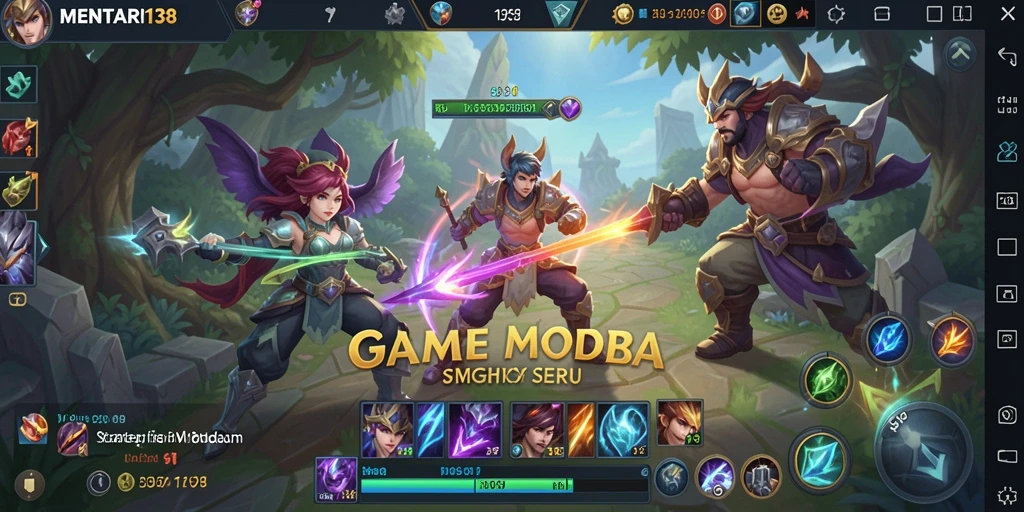 Screenshot gameplay MENTARI138 yang menampilkan pertempuran MOBA yang seru.