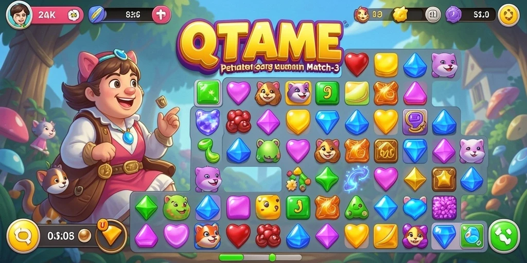 Tampilan gameplay seru QTGAME dalam permainan Match-3.