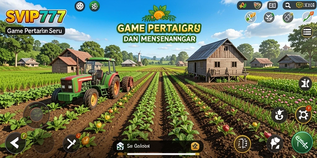 Tampilan gameplay menarik dari SVIP777 dengan ladang hijau dan hewan ternak.